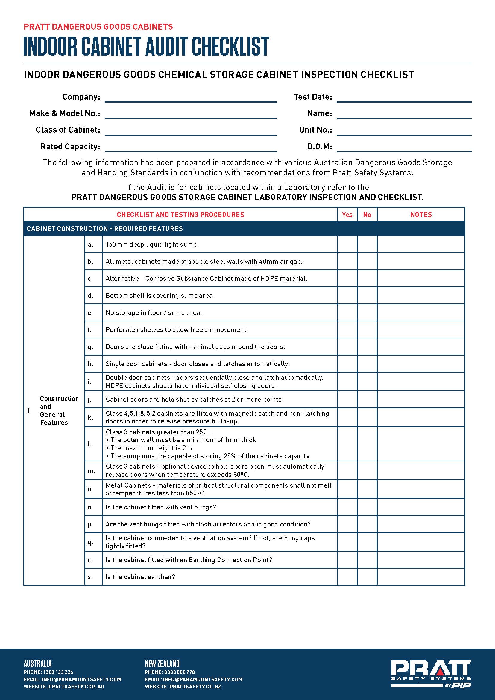 PRATT - Indoor Dangerous Goods Cabinet Audit Checklist